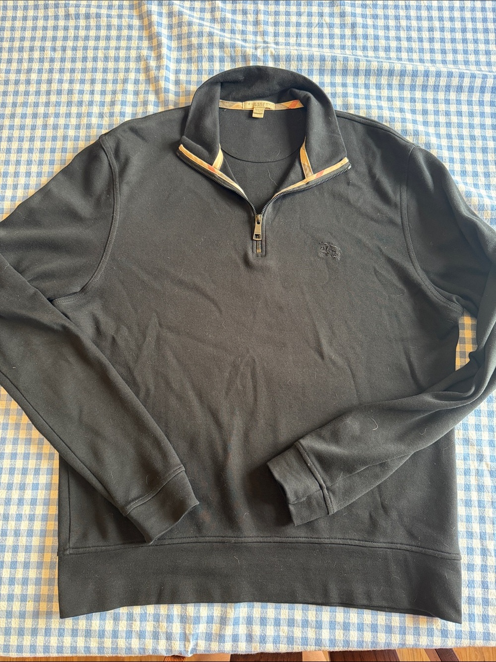 Burberry Black Quarter-Zip Sweater with Signature Trim